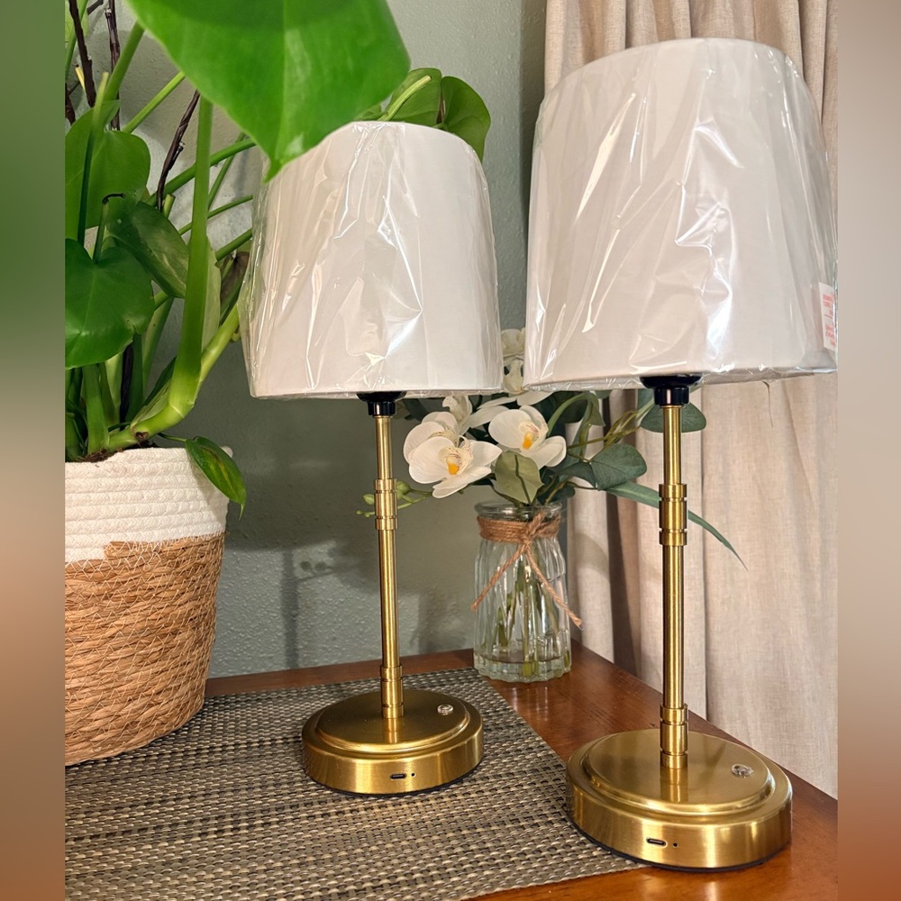 Cordless Table Lamps Set of 2 Gold Rechargeable Touch On/Off